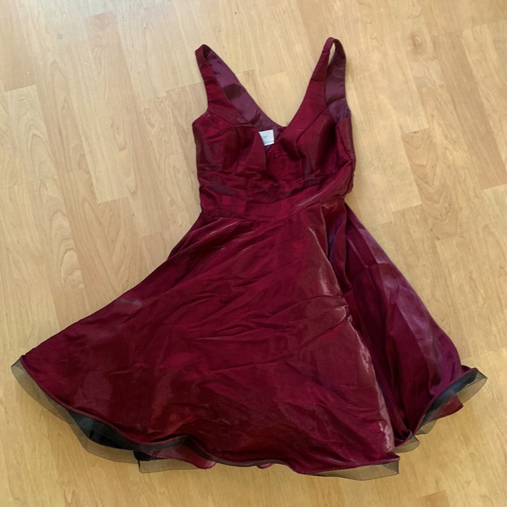 Red satin mini dress dress with tule-lined skirt